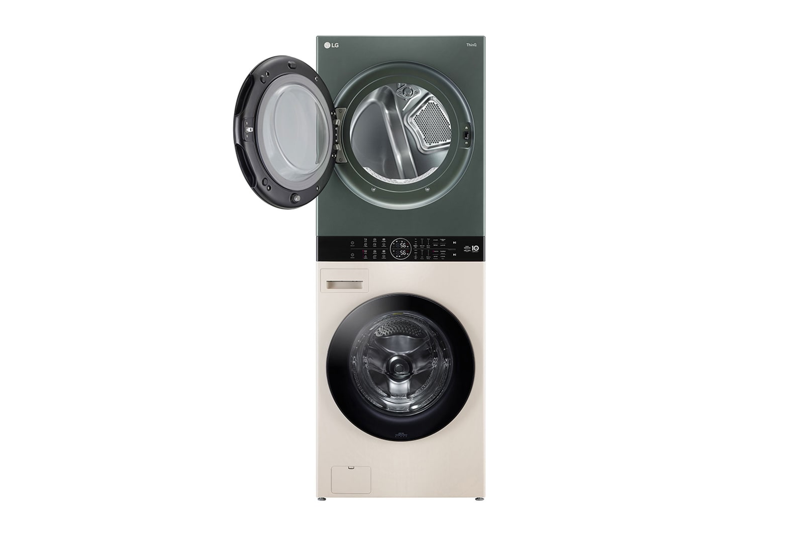 LG WashTower WT2116SHEG ขณะเปิดฝาถังโชว์ภายในถังซักและถังอบสเตนเลสแท้