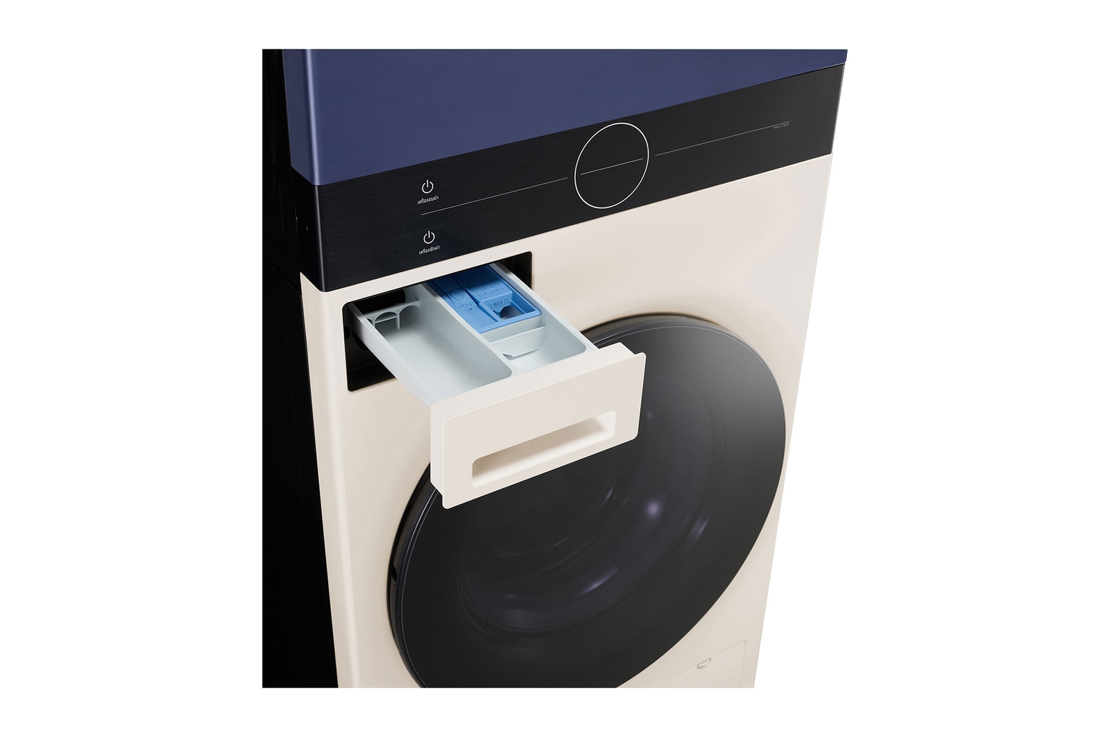LG WashTower WT2520NHEN ขณะเปิดฝาถังโชว์ภายในถังซักและถังอบสเตนเลสแท้
