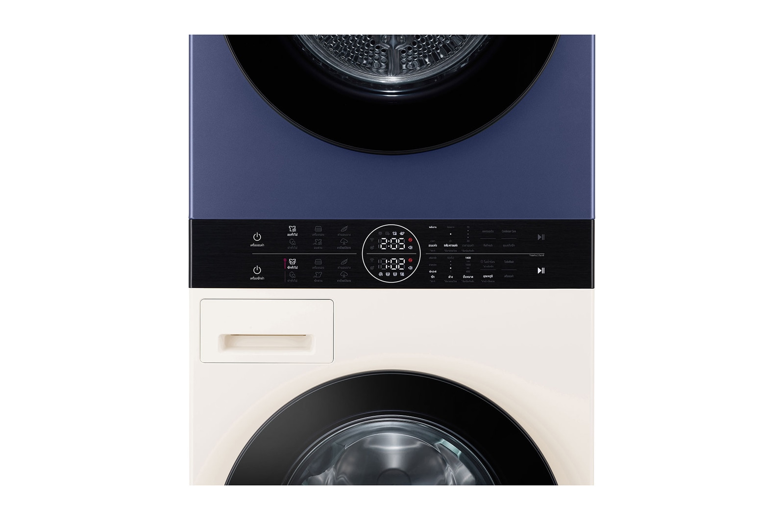 ภาพจำลองการจัดตั้ง LG WashTower สี Navy Blue ภายในห้องซักรีดสุดหรูหรา