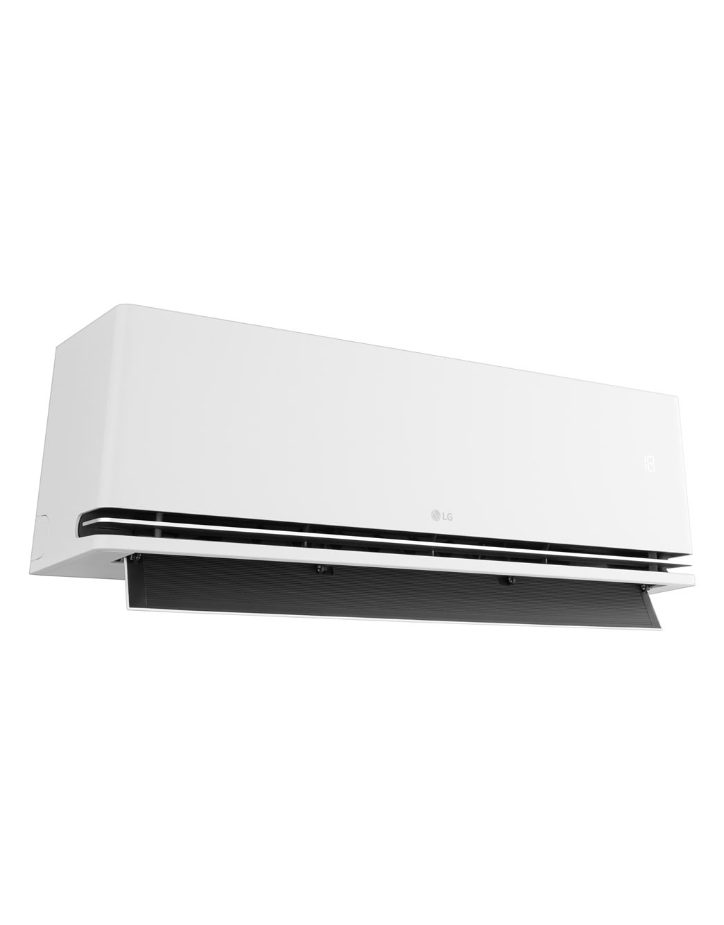 แอร์ LG DUALCOOL AI SAQ11A มุมมองจากด้านซ้ายล่างขณะเปิดช่องลม