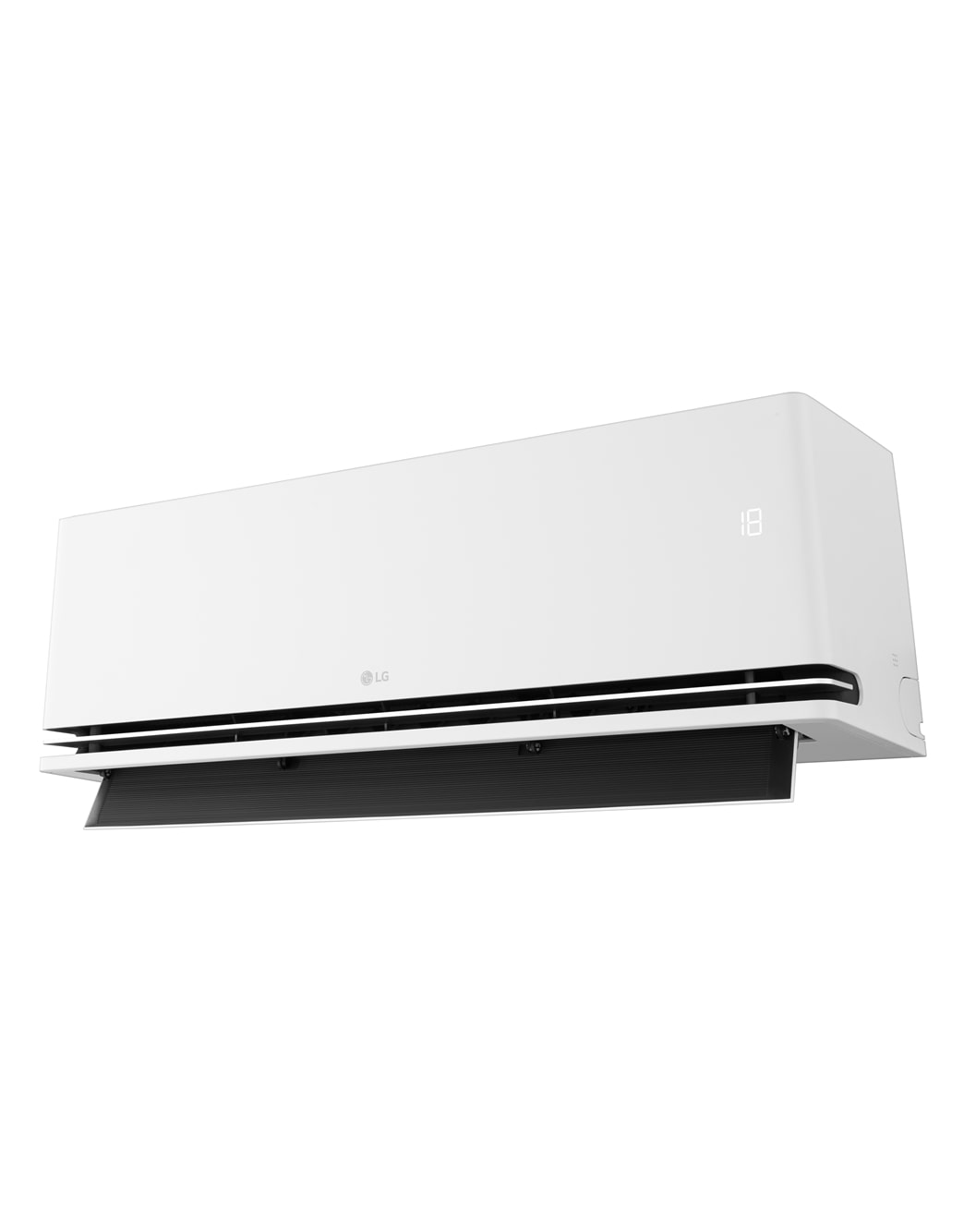 แอร์ LG DUALCOOL AI SAQ11A มุมมองจากด้านขวาขณะเปิดช่องลม